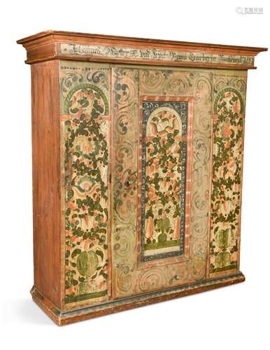 A Bavarian painted pine cupboard, 18th century,