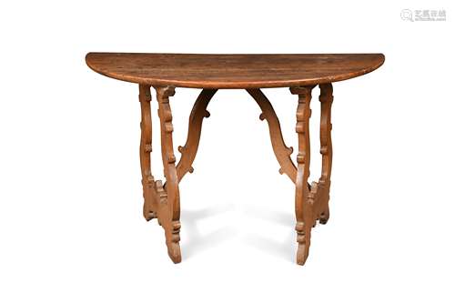 An Italian provincial fruit wood demi-lune side table, 18th century,