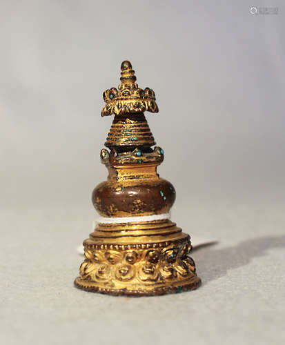 A Tibetan gilt copper small Stupa, 19th century,