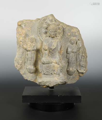 A Chinese limestone Buddhist stele group, Wei Dynasty style,