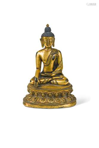 A Nepalese gilt bronze seated Buddha, 18th/19th century,