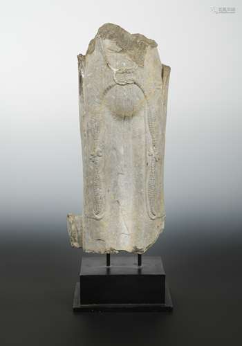 A Chinese pale limestone lower enrobed torso of a Bodhisattva, perhaps Northern Qi.