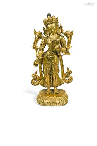 A Sino-Tibetan gilt bronze figure of The White Tara,