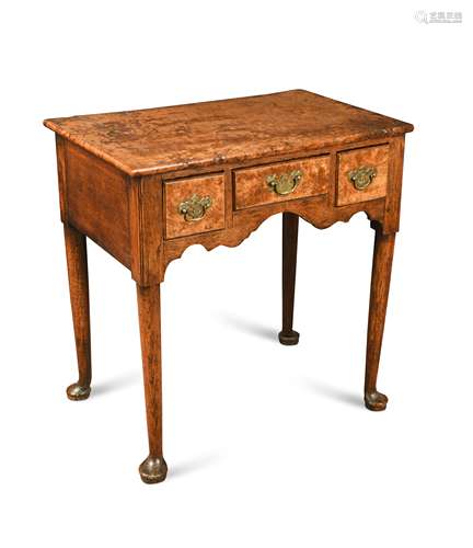 A George II burr maple and oak lowboy,