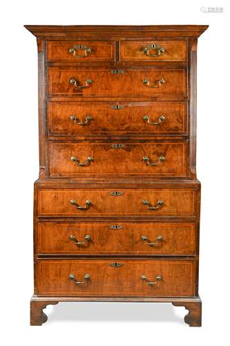 A George III walnut chest on chest,