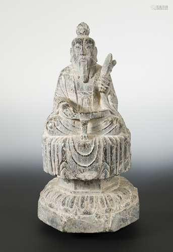 A Chinese limestone seated figure of Laozi on a pedestal, Wei Dynasty style,