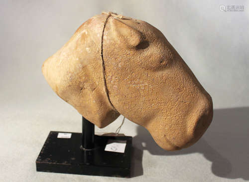 A Chinese red and white mottled marble head of a horse, in Han Dynasty style,