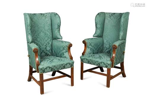 A pair of mahogany ratchet-back wing armchairs, late 18th/early 19th century,