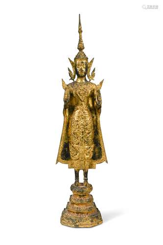 A standing gilt Buddha, Rattanakosin, circa 1850,