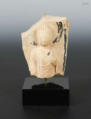 A Chinese white marble fragmentary figure of a Buddha, head and upper body,