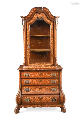 A Dutch walnut and floral marquetry vitrine, 18th century and later,