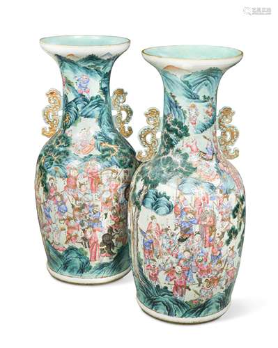 A pair of Chinese Cantonese porcelain large vases circa 1850,