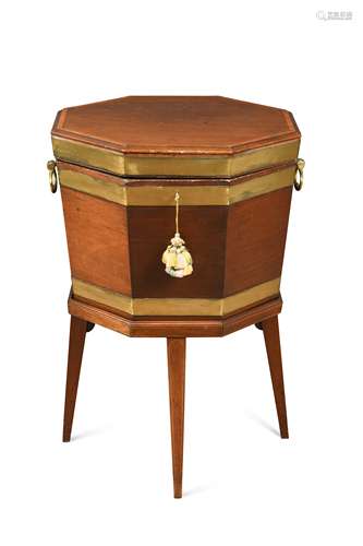 A George III hexagonal mahogany and brass bound wine cooler,