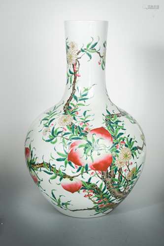 A Chinese porcelain large peach vase Tianqiuping, perhaps late Republic Period,