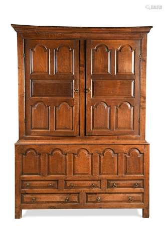 A Welsh oak press cupboard, probably Cardiganshire, mid 18th century,