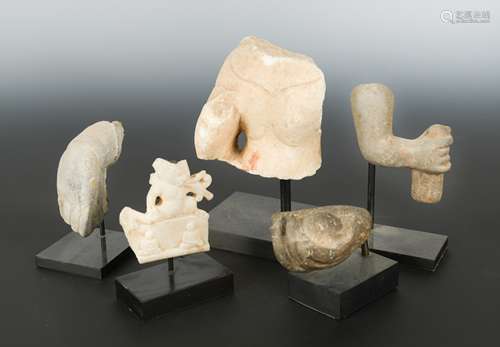 A group of Chinese white marble and limestone Buddhist head/hand/torso fragments,