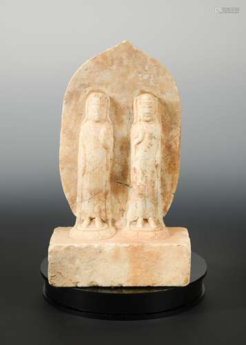 A Chinese white marble double Bodhisattva stele, in Wei Dynasty style,