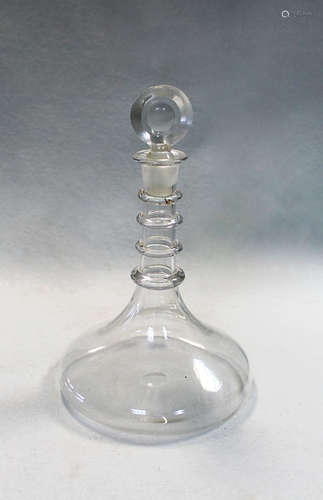 A George III ring necked ships decanter and stopper, circa 1780