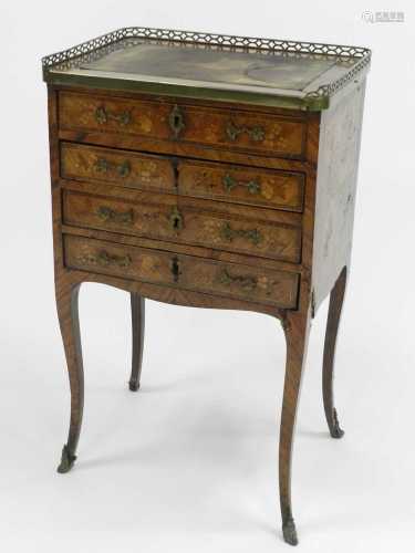 A 19th century, Louis XV style, walnut marquetry and brass mounted petite commode, the rectangular