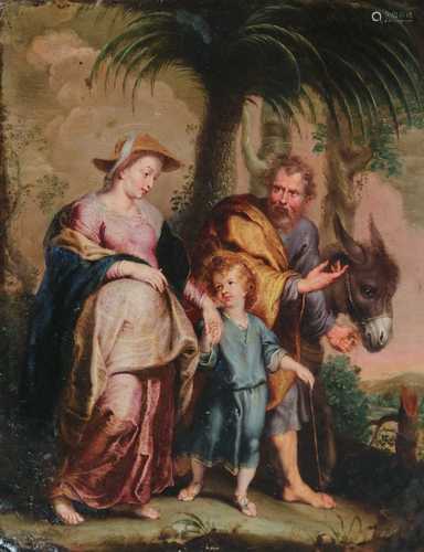 After Peter Paul Rubens (18th Century) Return of Holy Family from Egypt oil on copper