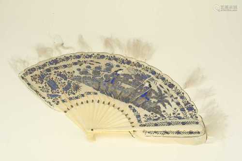 A Chinese painted feather fan, Qing Dynasty, late 19th century