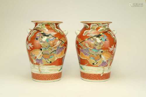 A pair of Japanese Kutani vases, Meiji period