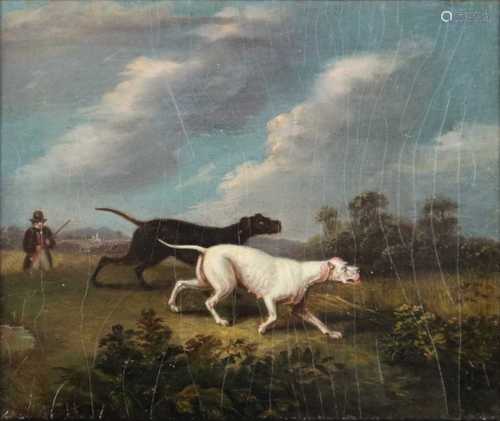 Attributed to Samuel Raven (British 1775-1847) A Setter and Pointer at Work oil on panel