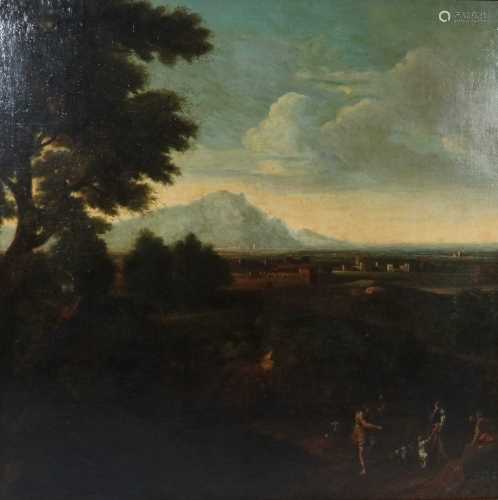 Circle of Jan Blom (Netherlandish School 17th Century), Travellers in a Landscape oil on canvas