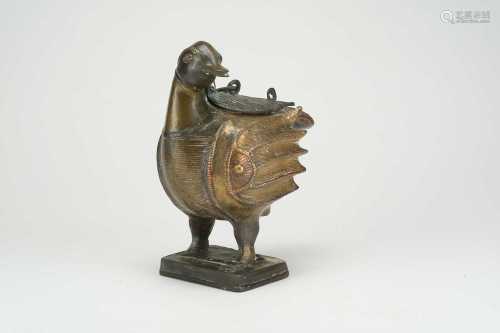 A Khorasan bronze incense burner in the form of a bird, 19th century