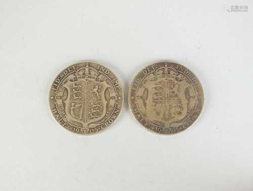 Two Edward VII half crowns