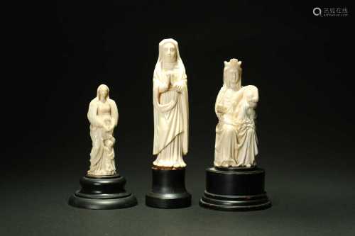 Three Continental carved ivory figures of the Madonna, 19th century