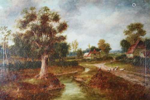British School (19th Century), Sheep on a Country Track oil on canvas