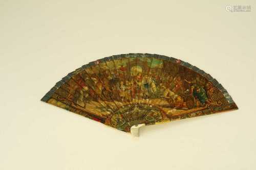 A Continental hand painted ivory fan, 19th century