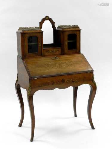 A 19th century, Louis XV style, floral marquetry bureau de dame type desk, with gilt metal mounts,