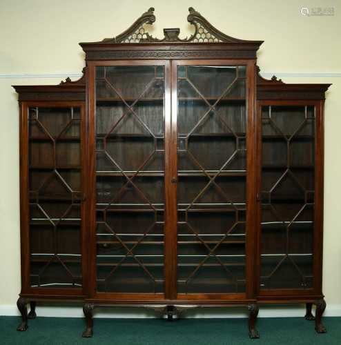 A George III style mahogany break-front glazed display cabinet