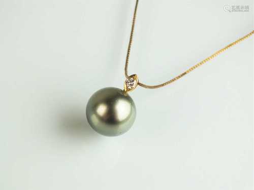 A Thaitian cultured pearl and diamond pendant