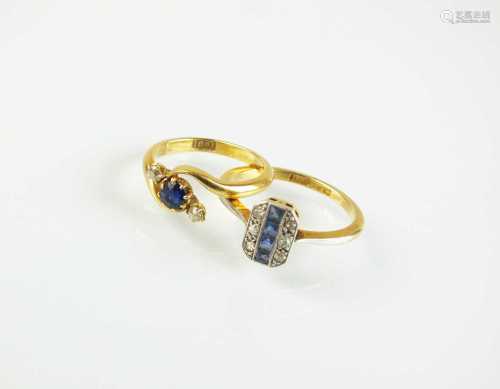 Two sapphire and diamond rings