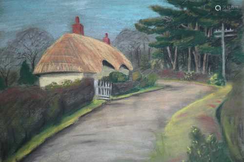 Manner of George Vernon Stokes (1873-1954) Thatched Cottage Pastel