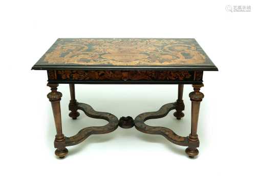 A late 17th century style Dutch walnut and ebonised marquetry side table, 19th century