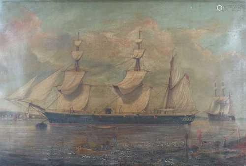 British School (19th Century) HMS Cormorant, Sloop in Coastal Waters Oil on canvas