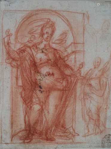 Italian School (16th Century) Drawing of Justice in a Niche red chalk on paper