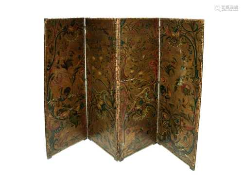 A 19th century four-fold painted screen, possibly Continental