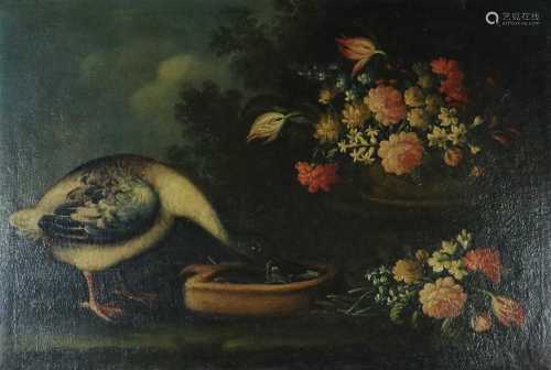 British School (Late 18th-early 19th Century) Still Life with a Drinking Goose oil on canvas