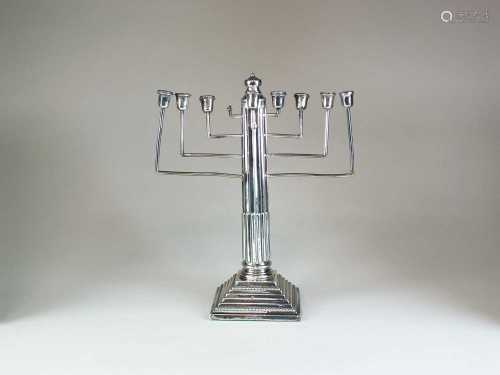 A silver mounted Hanukkiah