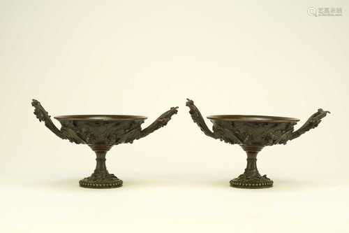 A pair of French bronze tazza, late 19th century