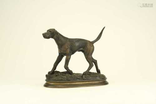 After Piere-Jules Mene, a bronze figure of a hunting dog