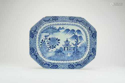 Three Chinese blue and white oval platters, 18th century