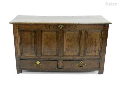 An 18th century joined oak mule chest, dated 1726