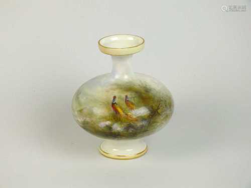 A Royal Worcester vase painted with pheasants by James Stinton