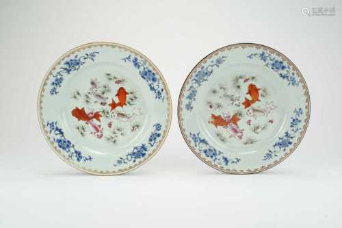 A pair of Chinese famille rose plates, 18th century